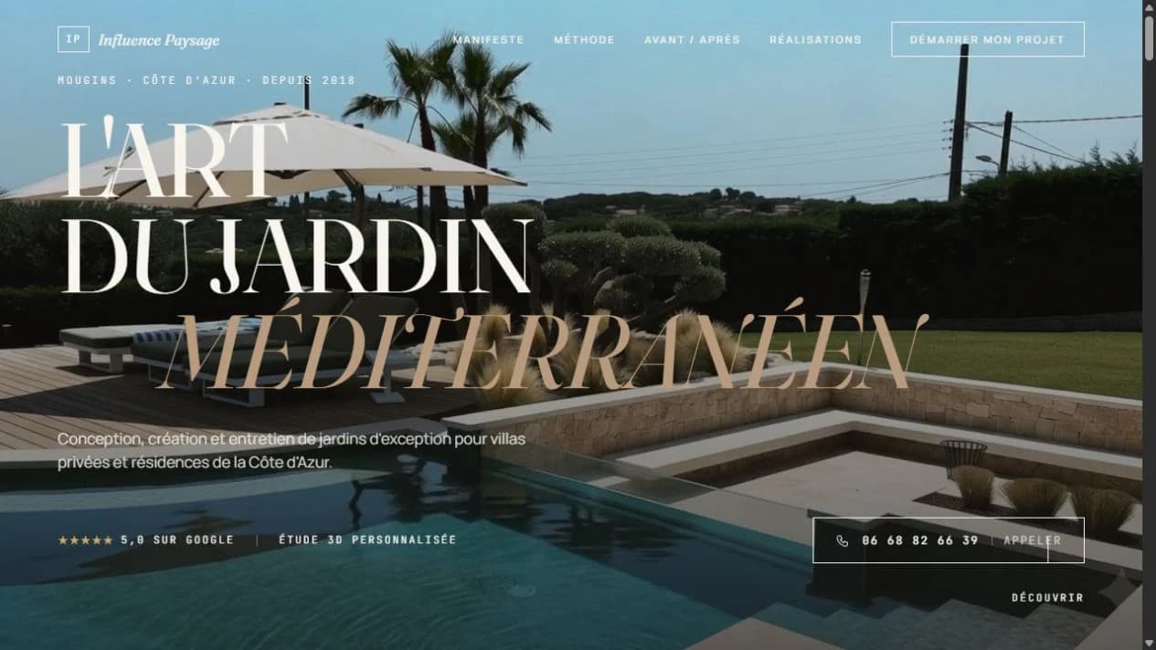 Homepage of the Influence Paysage website